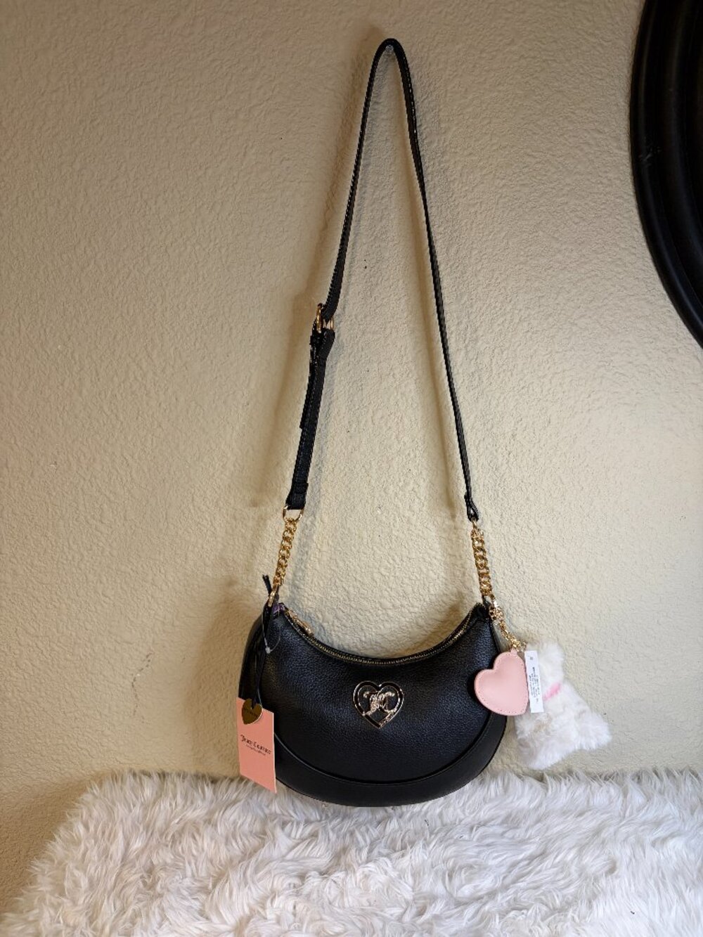 Juicy Couture Sweet N Simple Black Heart Shoulder Bag Dog Charm NWT